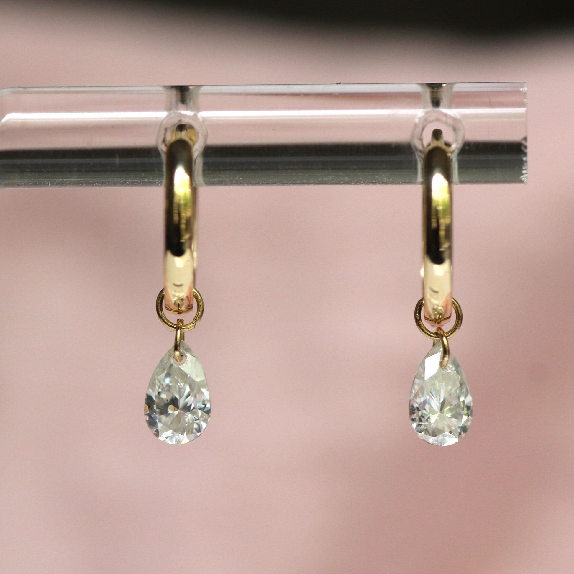 14K Floating Pear Diamond Charm, Hoop Charm, Tear Shape Charm, Lab Made Diamond Charm, Drop Shape Charm, Earring Add On, Diamond Dangle