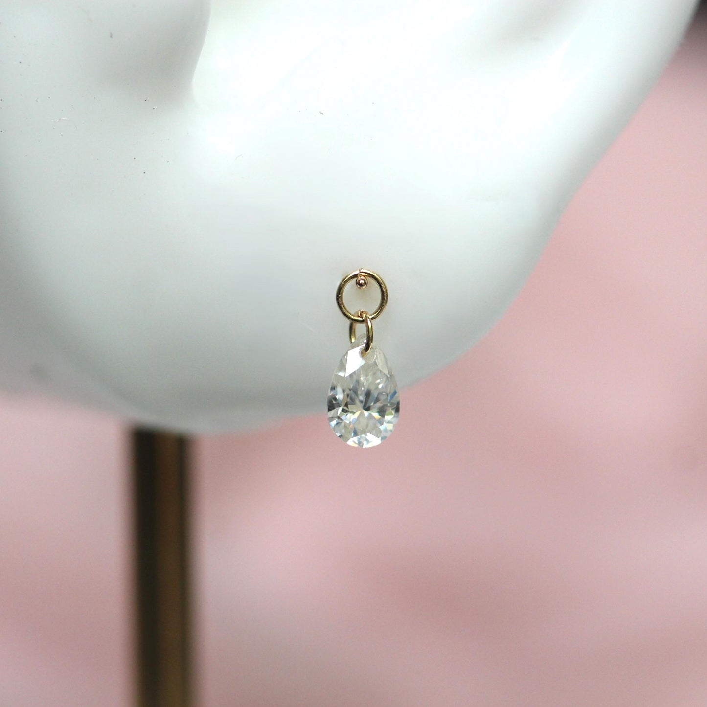 14K Floating Pear Diamond Charm, Hoop Charm, Tear Shape Charm, Lab Made Diamond Charm, Drop Shape Charm, Earring Add On, Diamond Dangle