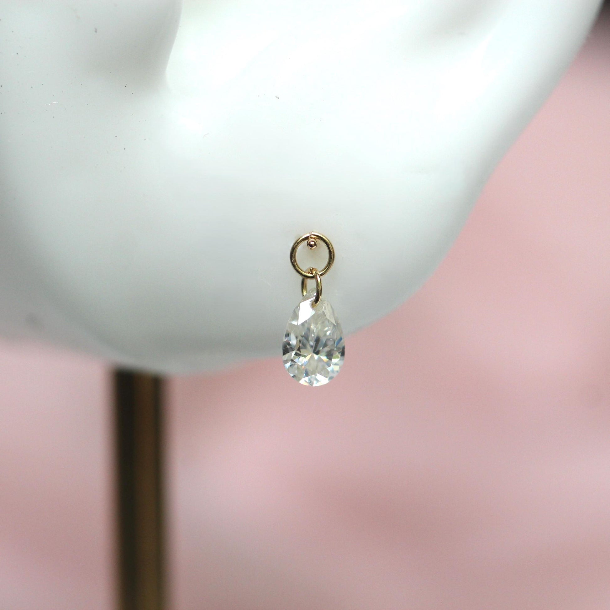 14K Floating Pear Diamond Charm, Hoop Charm, Tear Shape Charm, Lab Made Diamond Charm, Drop Shape Charm, Earring Add On, Diamond Dangle