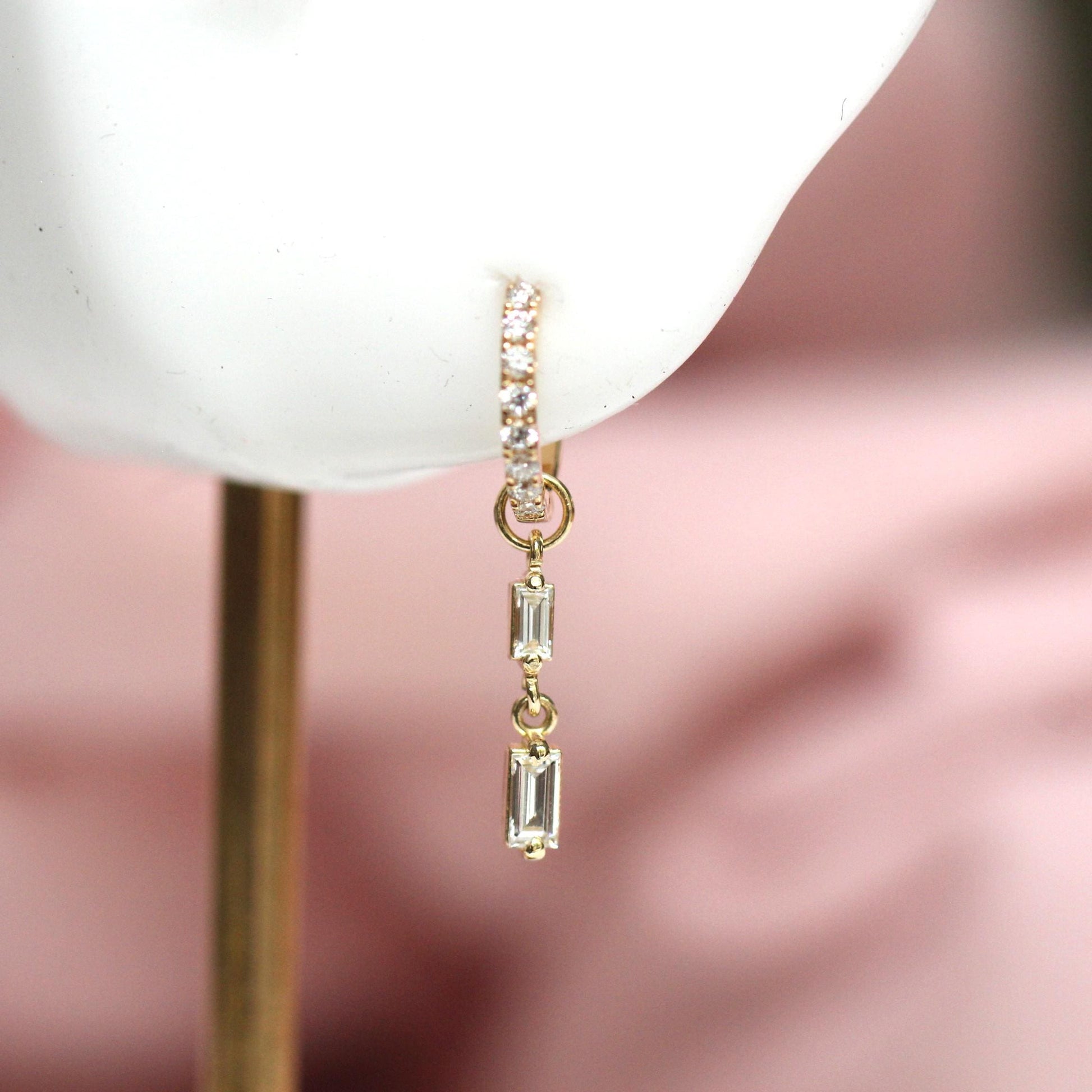 14K Diamond Huggie Hoops, Tight Diamond Hoops, Clicker Hoops, Sparkle Hoops, Real Gold, Solid Gold, Minimalist Hoops, Stacker Earrings