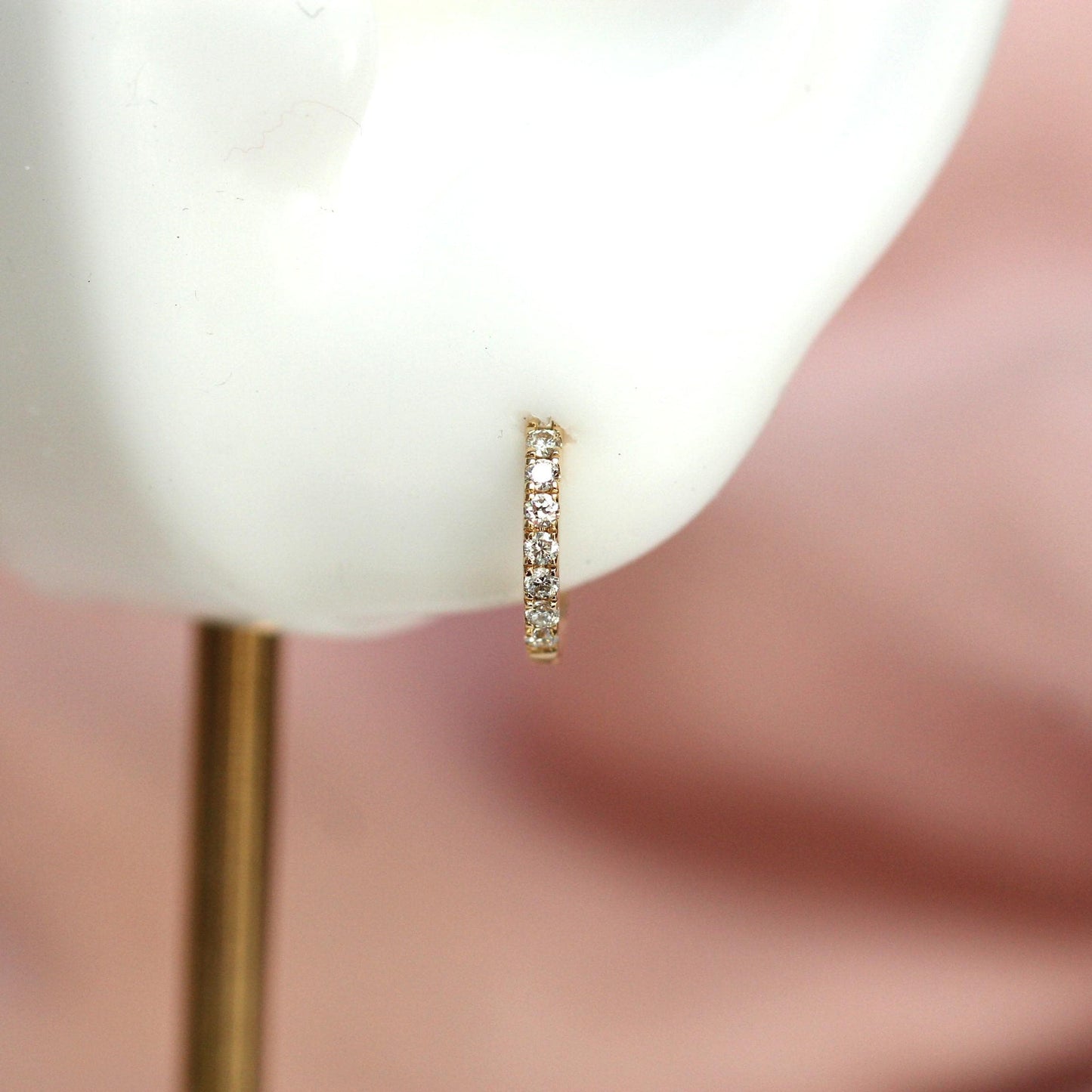 14K Diamond Huggie Hoops, Tight Diamond Hoops, Clicker Hoops, Sparkle Hoops, Real Gold, Solid Gold, Minimalist Hoops, Stacker Earrings