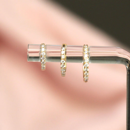 14K Diamond Huggie Hoops, Tight Diamond Hoops, Clicker Hoops, Sparkle Hoops, Real Gold, Solid Gold, Minimalist Hoops, Stacker Earrings
