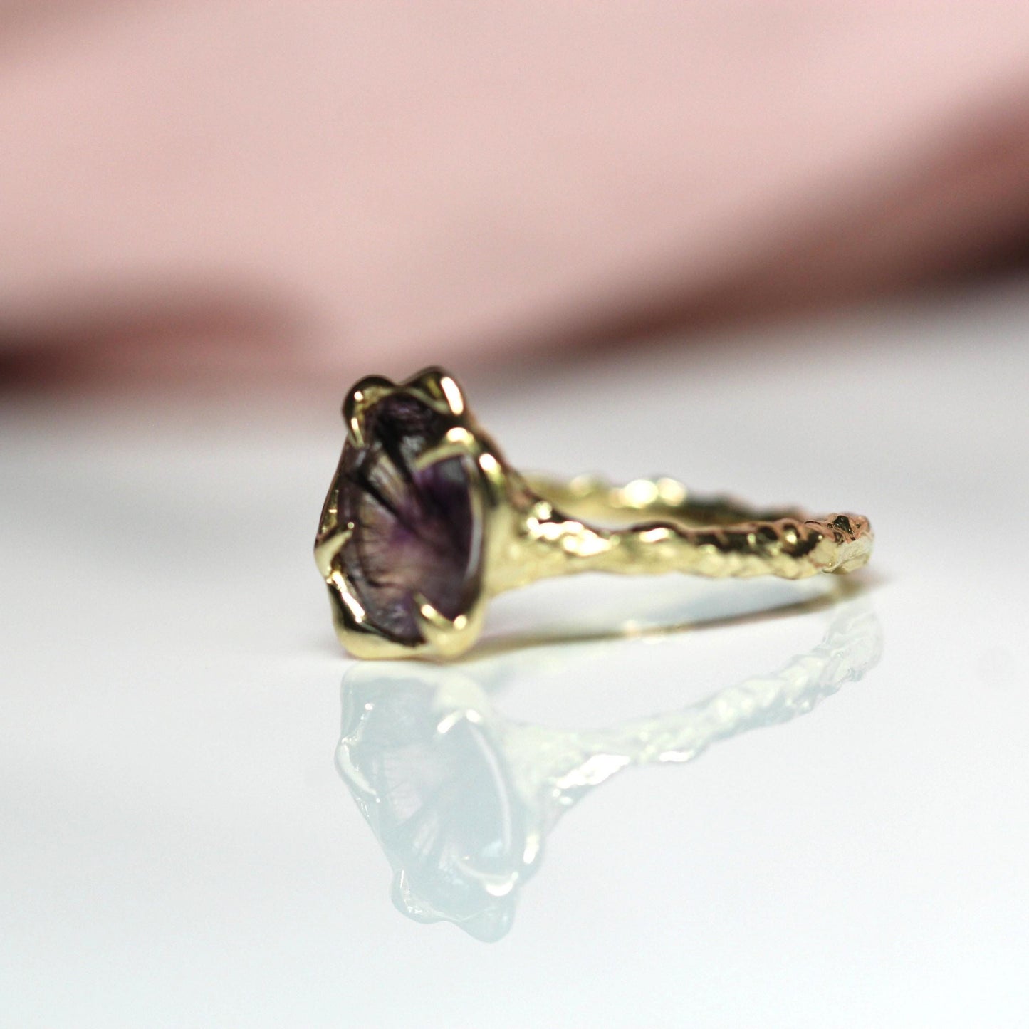 10K OOAK Super Seven Free Form Ring, Molten Ring. Solid Gold, One Of a Kind, Melody Stone, Purple Stone, Organic Textured Ring, Wave Ring