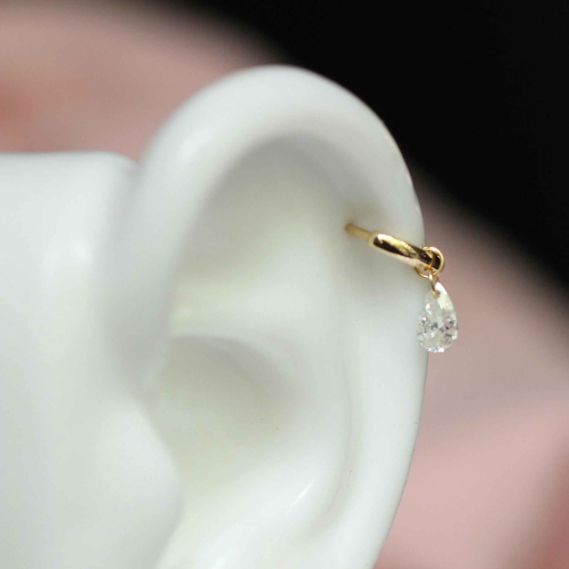 14K Floating Pear Diamond Charm, Hoop Charm, Tear Shape Charm, Lab Made Diamond Charm, Drop Shape Charm, Earring Add On, Diamond Dangle