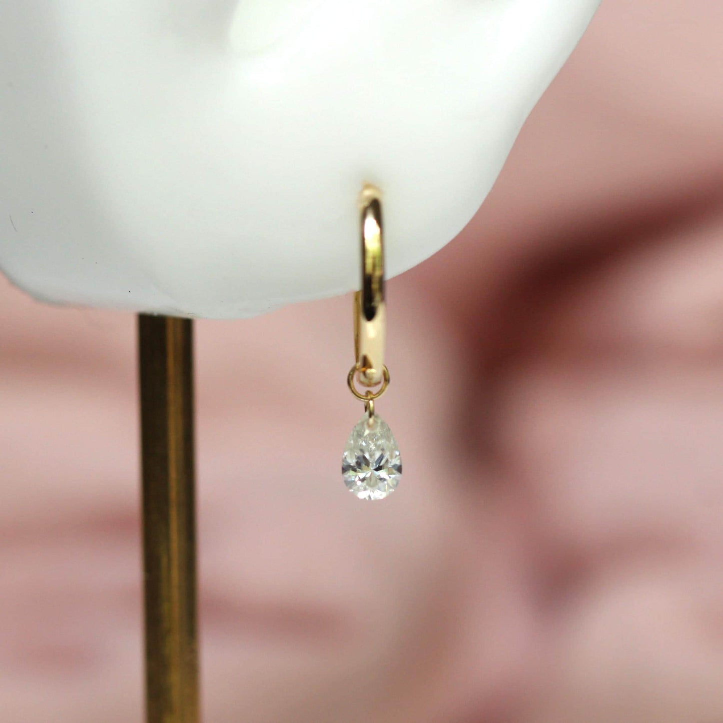 14K Floating Pear Diamond Charm, Hoop Charm, Tear Shape Charm, Lab Made Diamond Charm, Drop Shape Charm, Earring Add On, Diamond Dangle