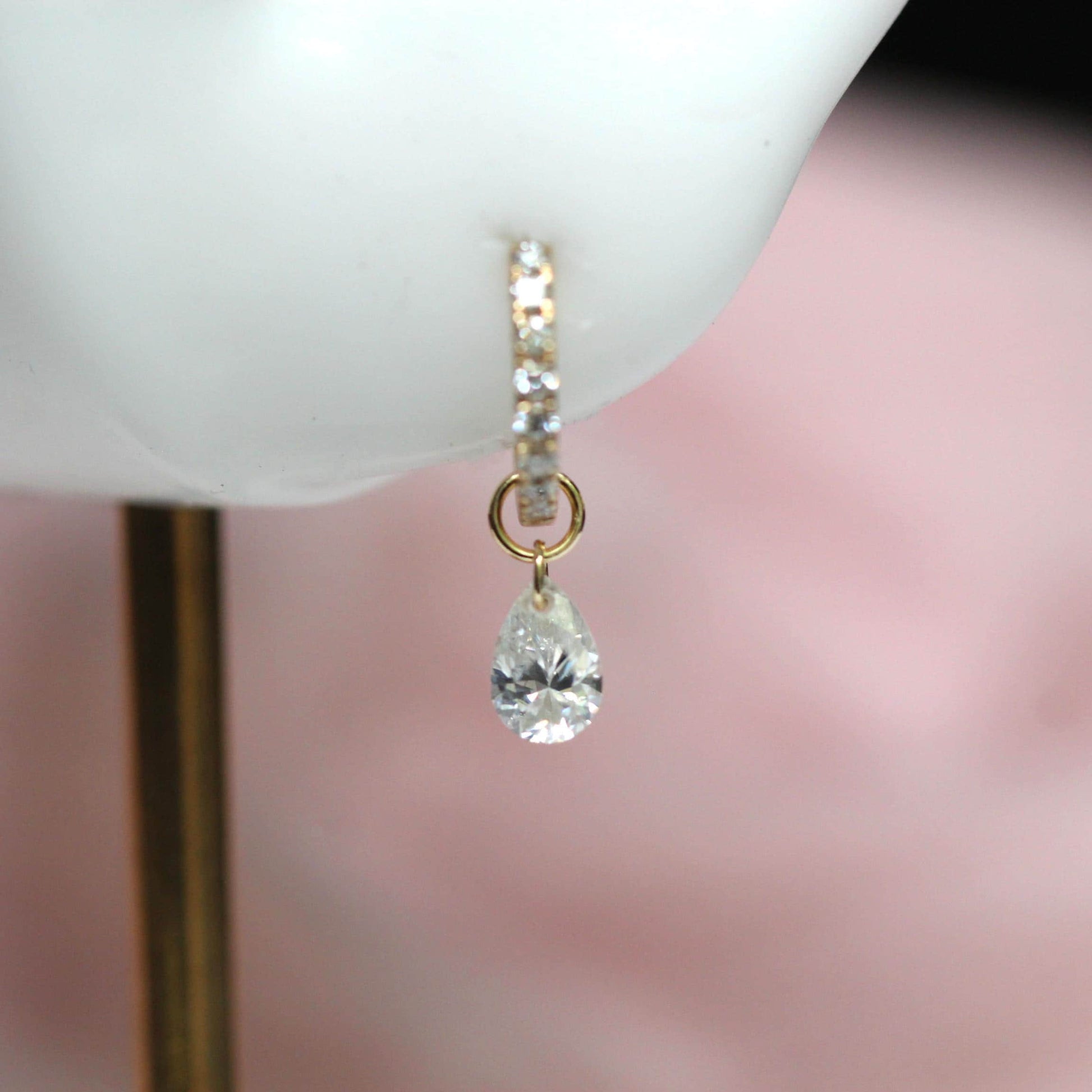14K Floating Pear Diamond Charm, Hoop Charm, Tear Shape Charm, Lab Made Diamond Charm, Drop Shape Charm, Earring Add On, Diamond Dangle