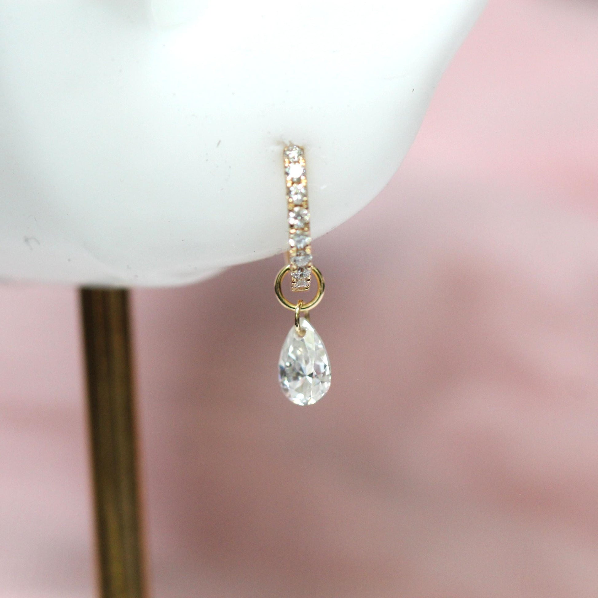 14K Floating Pear Diamond Charm, Hoop Charm, Tear Shape Charm, Lab Made Diamond Charm, Drop Shape Charm, Earring Add On, Diamond Dangle