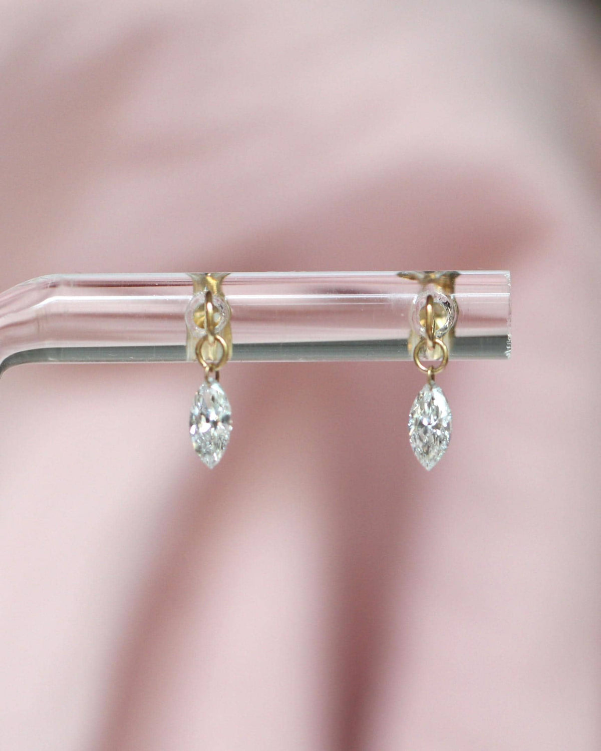 14K Floating Marquise Diamond Stud, Floating Diamond Studs, Solid Gold, Minimal Jewelry, Drop Earrings, Lab Made, Real Gold