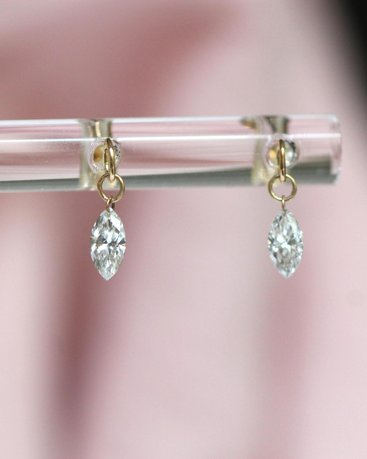 14K Floating Marquise Diamond Stud, Floating Diamond Studs, Solid Gold, Minimal Jewelry, Drop Earrings, Lab Made, Real Gold