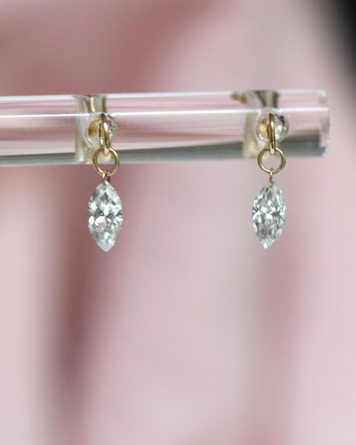 14K Floating Marquise Diamond Stud, Floating Diamond Studs, Solid Gold, Minimal Jewelry, Drop Earrings, Lab Made, Real Gold