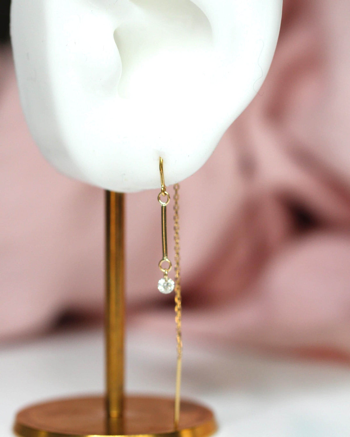 14K Gold Threader Earrings, Bar Threader, Floating Diamond Threader, Minimal Jewelry, Chain Earring, Wrap Around Studs, Real Gold, Lab Made