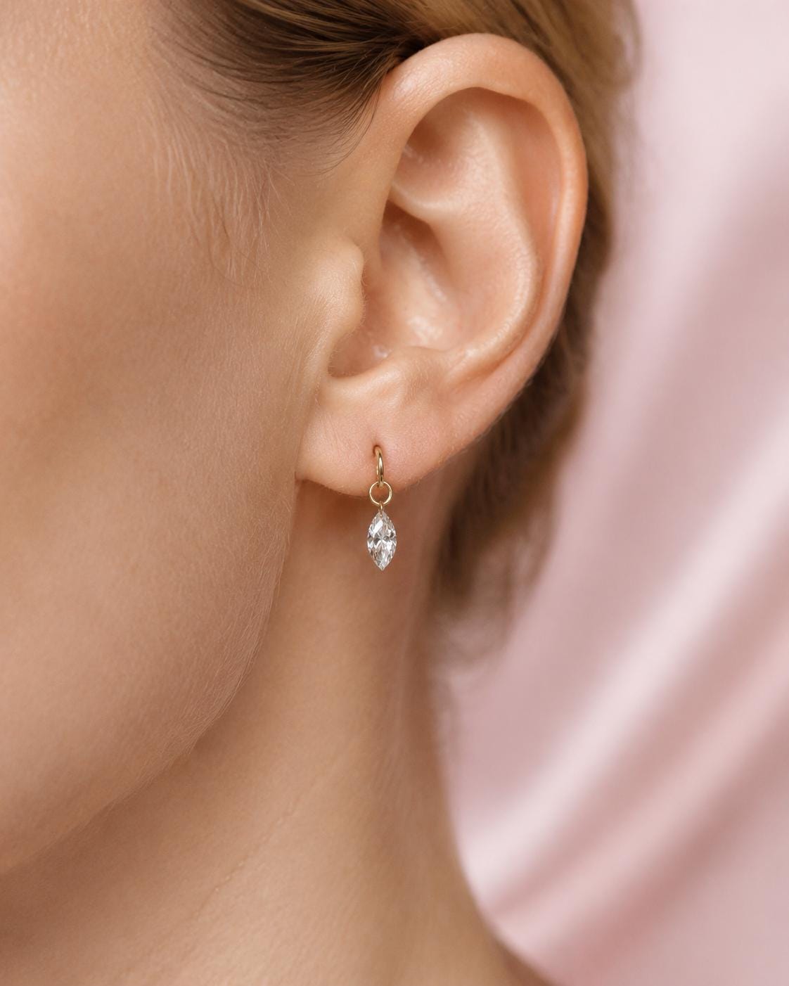14K Floating Marquise Diamond Stud, Floating Diamond Studs, Solid Gold, Minimal Jewelry, Drop Earrings, Lab Made, Real Gold