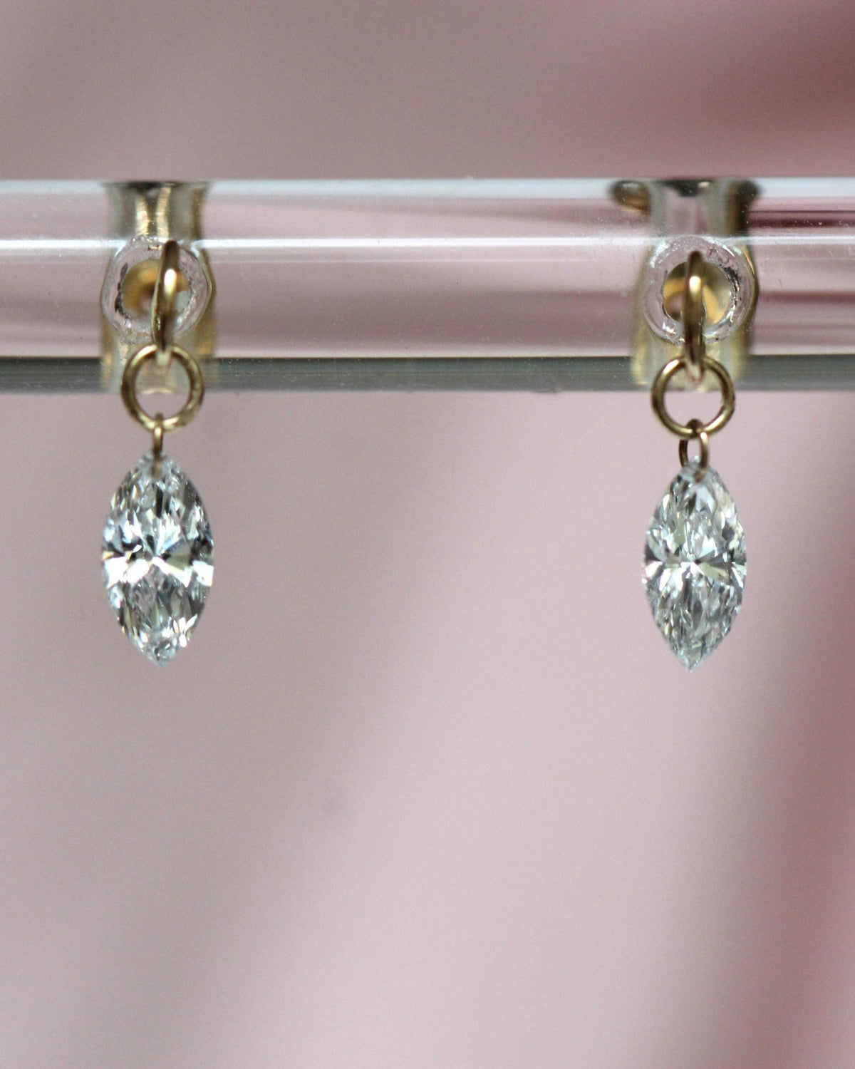 14K Floating Marquise Diamond Stud, Floating Diamond Studs, Solid Gold, Minimal Jewelry, Drop Earrings, Lab Made, Real Gold