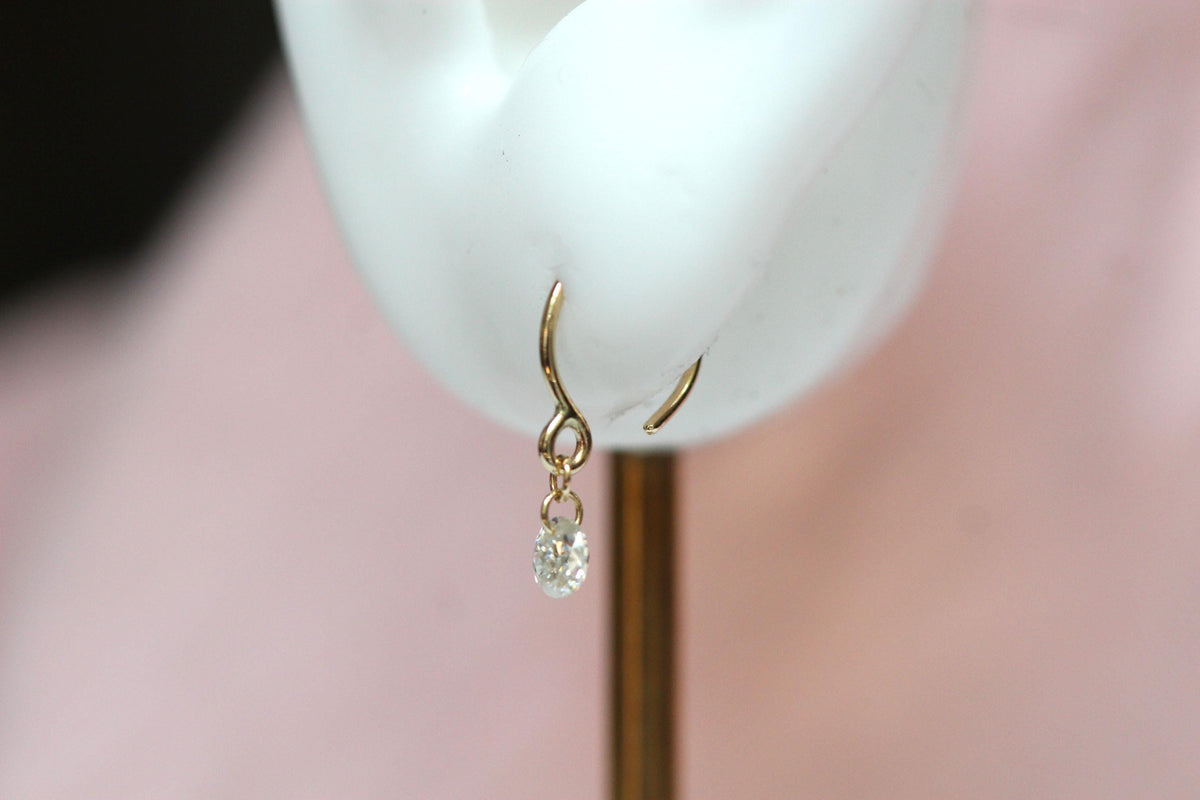 14K Gold Floating Diamond Hoop Earrings, Huggie Hoops, Round Diamond, Lab Made Diamond, Minimal Jewelry, Tight Hoops, Sparkle Diamond, 10K