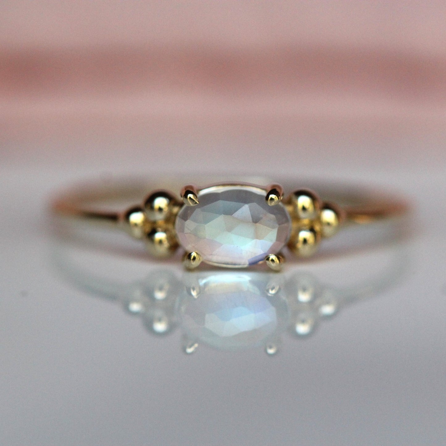 Rainbow Moonstone Triple Bead Ring