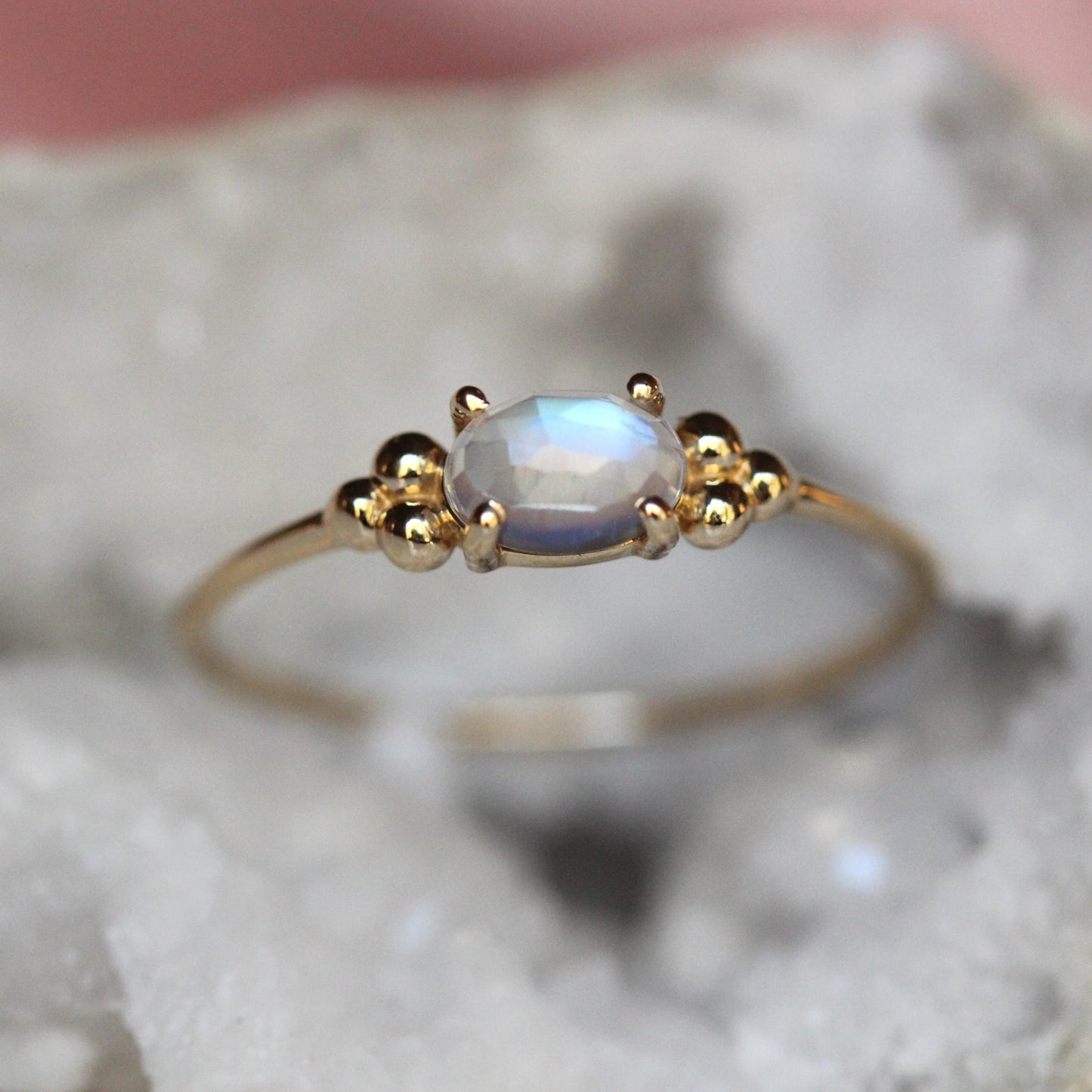 Rainbow Moonstone Triple Bead Ring