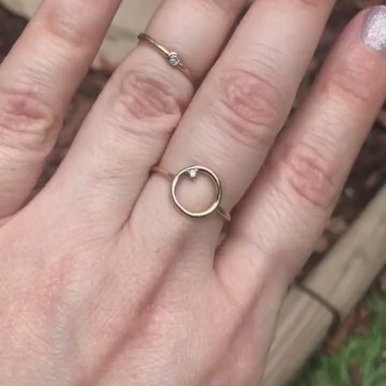 14K Open Circle Ring, Circle Diamond Ring, Modern Circle Ring, Geometric Ring, Round Ring, Loop Ring, Asymmetrical, Solid Gold Ring, 10K