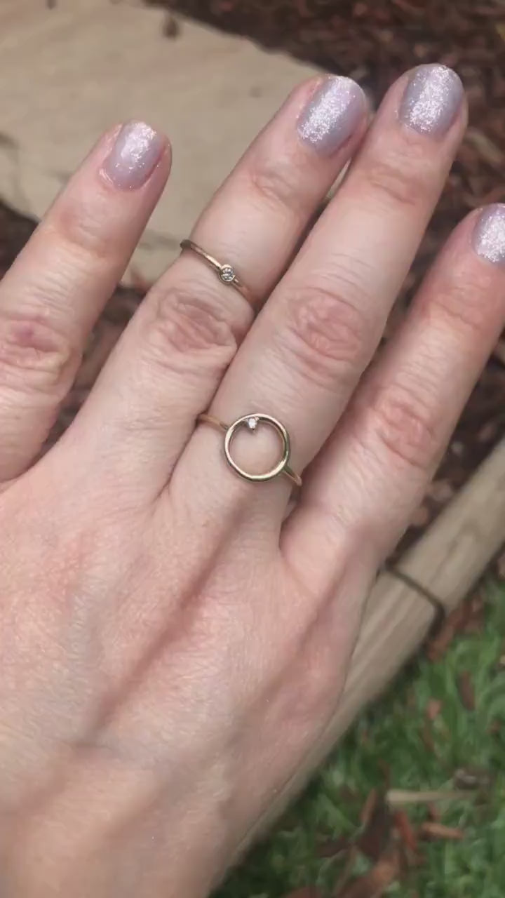 14K Open Circle Ring, Circle Diamond Ring, Modern Circle Ring, Geometric Ring, Round Ring, Loop Ring, Asymmetrical, Solid Gold Ring, 10K