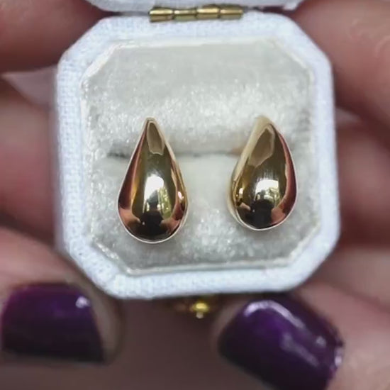 14K Gold, Tear Drop Studs, Post earrings, Solid Gold Studs, Large Drop Earrings, Pear shape Studs, Geometric Earrings, Real Gold Earrings