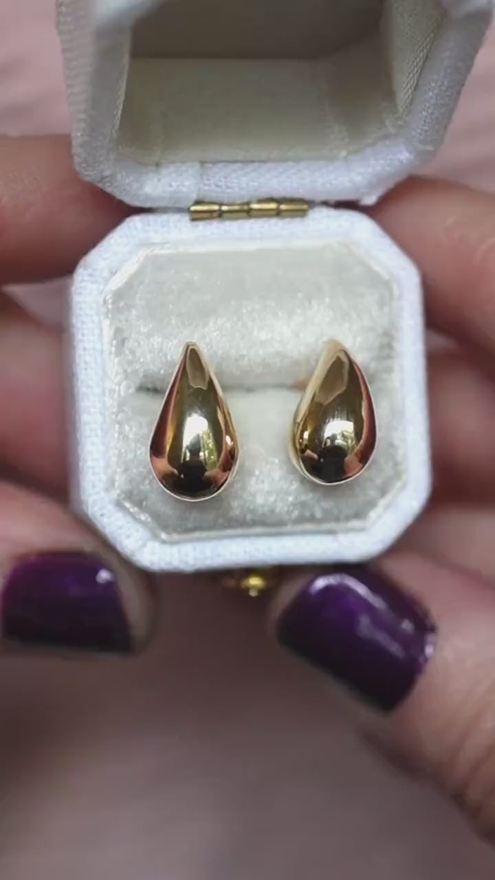 14K Gold, Tear Drop Studs, Post earrings, Solid Gold Studs, Large Drop Earrings, Pear shape Studs, Geometric Earrings, Real Gold Earrings