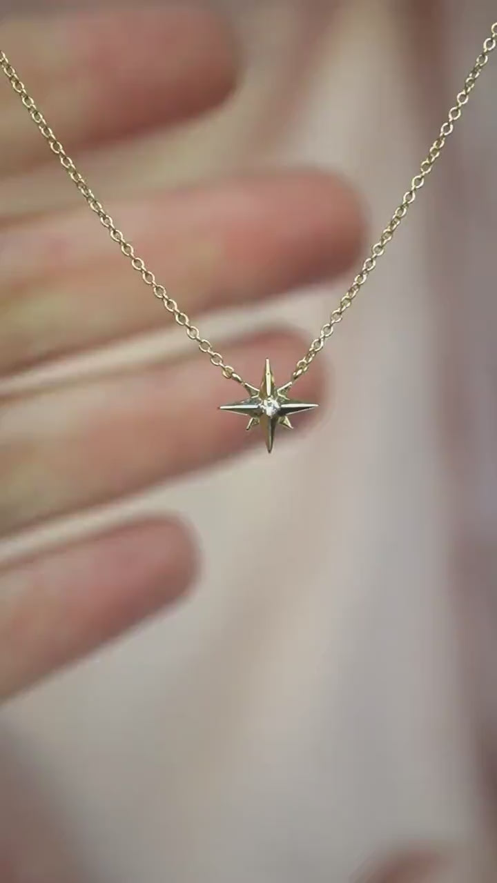 14K Gold Star Necklace, "North Star" Necklace, Solid Gold Necklace, Diamond Star Necklace, Diamond Necklace, Dainty Jewelry, Minimal Jewelry