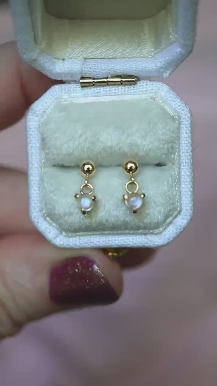 14K Moonstone Dangle Studs, Ball Studs, Blue Flash, Rainbow Moonstone, Solid Gold Earrings, Real Gold, Dreamy Studs, June Bithstone