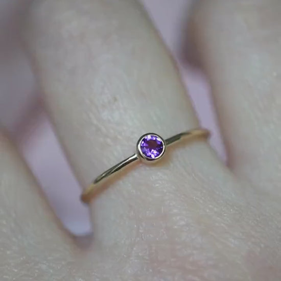 14K Gold Amethyst Bezel Ring, February Birthstone, Purple Stone Ring, Stacking Ring, Solitaire Ring, Gift for Her, 3mm Stone, 10K Gold