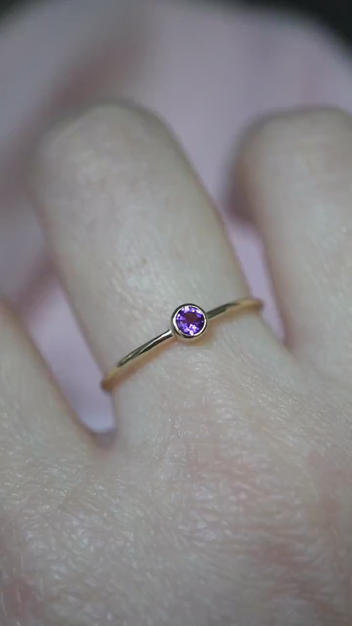 14K Gold Amethyst Bezel Ring, February Birthstone, Purple Stone Ring, Stacking Ring, Solitaire Ring, Gift for Her, 3mm Stone, 10K Gold
