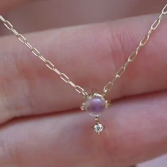 14K Gold Moonstone Diamond Necklace, "Love Drop" Necklace, Moonstone, Solid Gold Necklace, Minimal Jewelry, Layering Necklace, June
