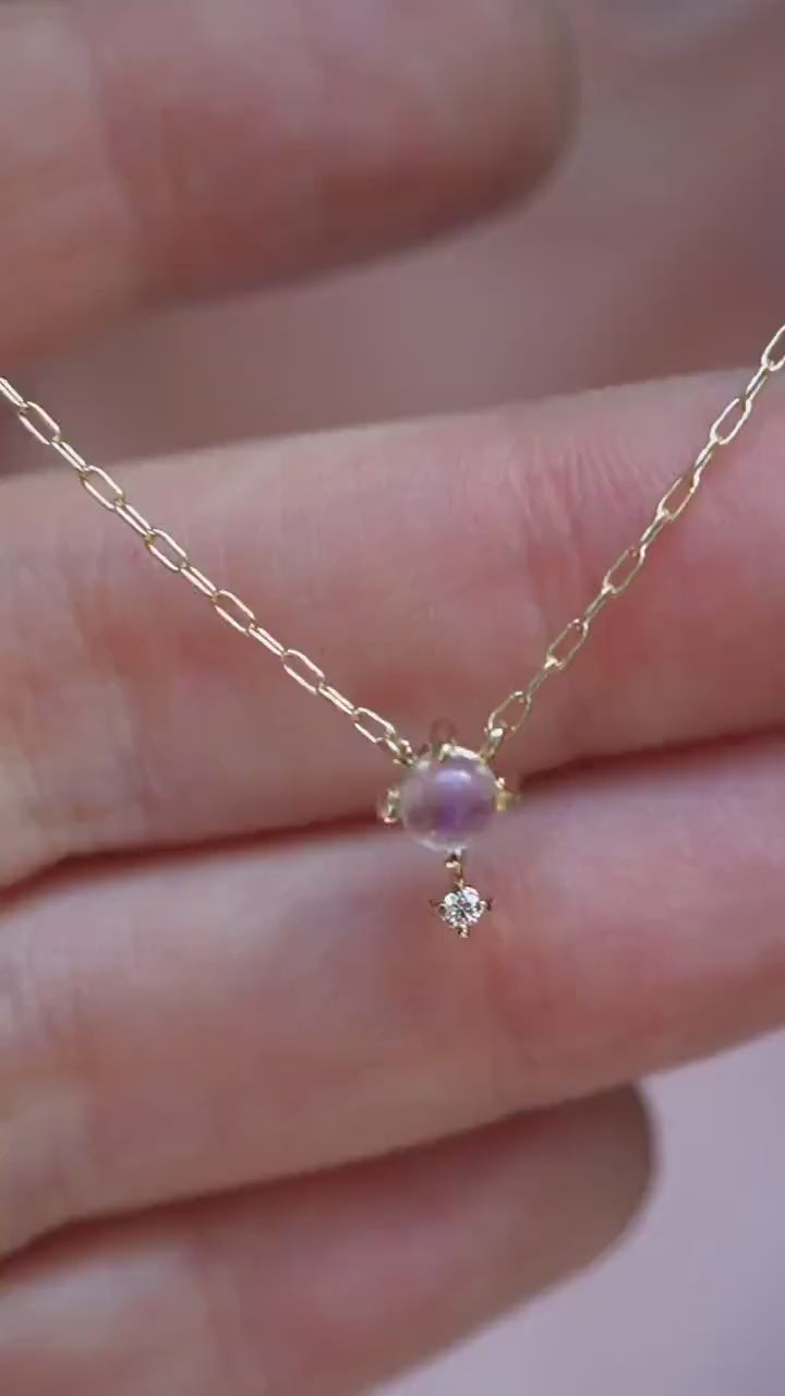 14K Gold Moonstone Diamond Necklace, "Love Drop" Necklace, Moonstone, Solid Gold Necklace, Minimal Jewelry, Layering Necklace, June