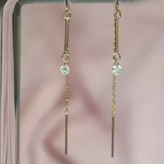 14K Gold Threader Earrings, Bar Threader, Floating Diamond Threader, Minimal Jewelry, Chain Earring, Wrap Around Studs, Real Gold, Lab Made