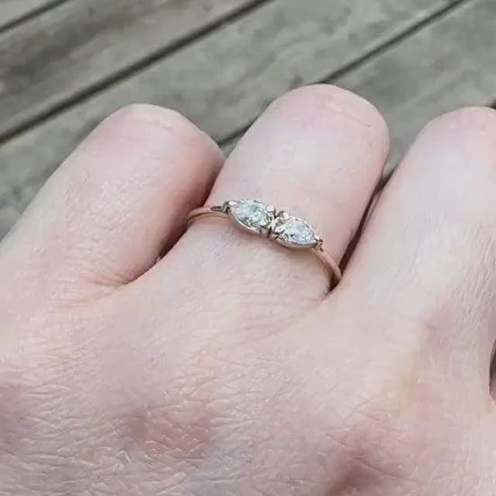 14K Gold Double Pear Diamond Ring, Two Stone Ring, Tear Shape, Drop Shape, Engagement Ring, Two Pears, Solid Gold, Minimal Jewelry