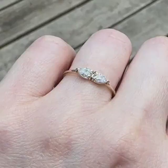 14K Gold Double Pear Diamond Ring, Two Stone Ring, Tear Shape, Drop Shape, Engagement Ring, Two Pears, Solid Gold, Minimal Jewelry