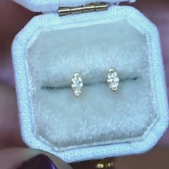 14K Gold Tiny Marquise Diamond Studs, Second Hole Stud, Solid Gold Earrings, Diamond Earings, Gift for Her, Post, Eye shape