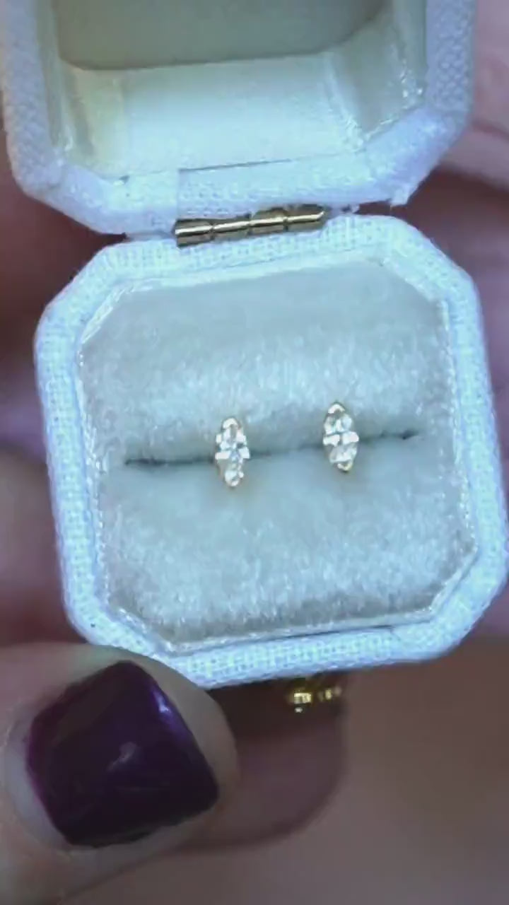 14K Gold Tiny Marquise Diamond Studs, Second Hole Stud, Solid Gold Earrings, Diamond Earings, Gift for Her, Post, Eye shape