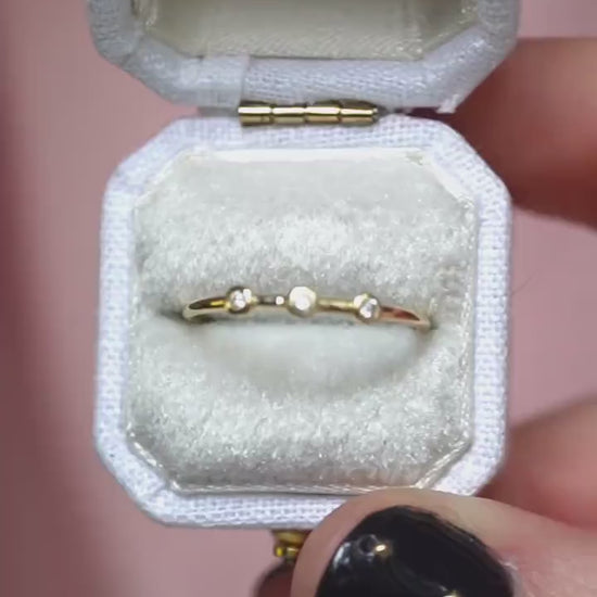 14K Triple Diamond Bezel Ring, Three Stone Ring, Tiny Bezel Ring, Unique Stacking ring, Spaced Out Stones, 10K Gold, Solid Gold Ring