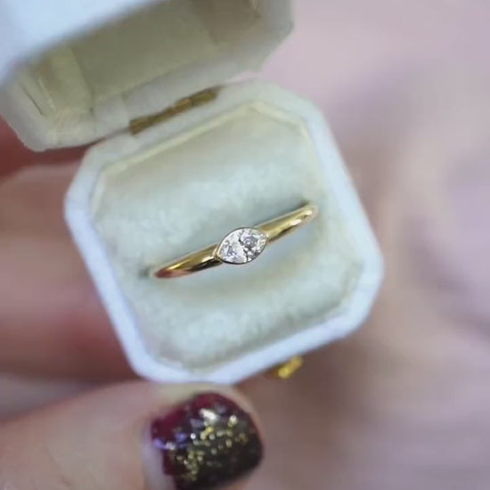 14K Diamond Marquise Bezel Ring, Tapered Band, Natural Diamond, Lab Diamond, 10K Gold, Solid Gold, Eye Ring, Bezel Ring, Solitaire Ring