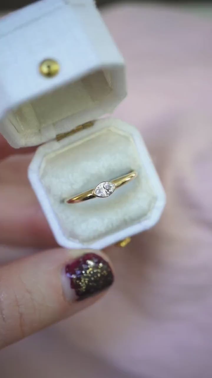 14K Diamond Marquise Bezel Ring, Tapered Band, Natural Diamond, Lab Diamond, 10K Gold, Solid Gold, Eye Ring, Bezel Ring, Solitaire Ring