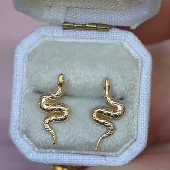 14K Gold Snake Studs, 10K Snake Earrings, Serpent Earrings, Post Studs, Solid Gold, Reptile, Wave Shape, Animal Earrings, Real Gold