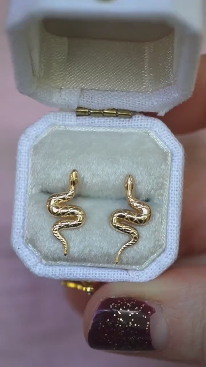 14K Gold Snake Studs, 10K Snake Earrings, Serpent Earrings, Post Studs, Solid Gold, Reptile, Wave Shape, Animal Earrings, Real Gold
