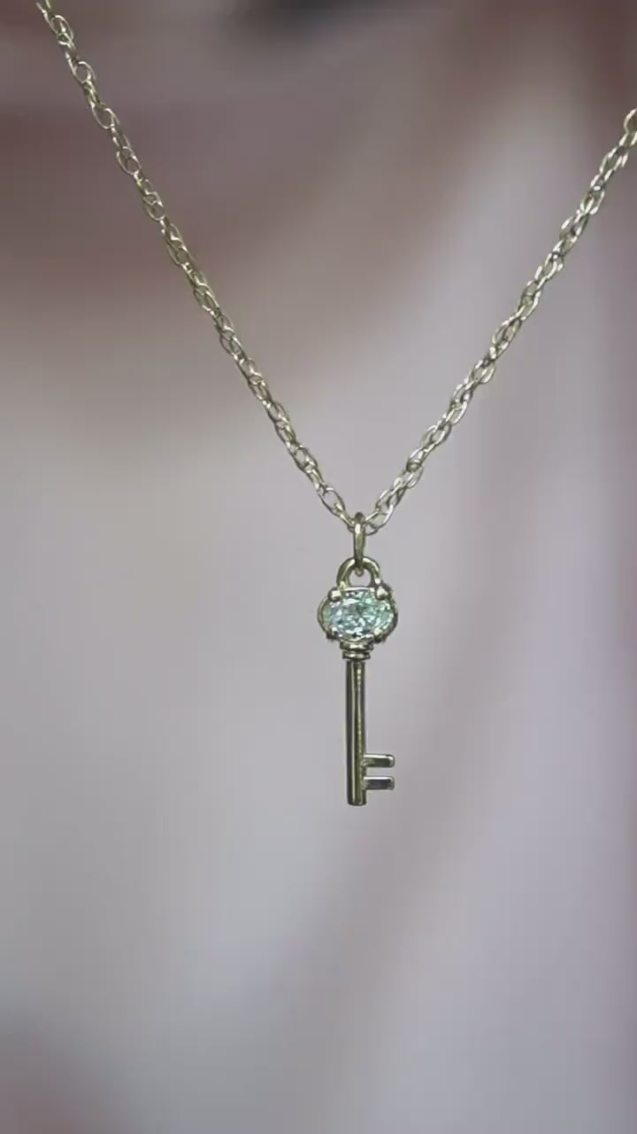 14K Gold Diamond Diary Key Pendant, Key Necklace, Skeleton Key Charm, Key Charm, Diamond Charm, Natural Diamond, 10K Gold, Unique Key
