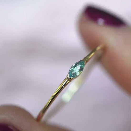 14K Gold Marquise Aquamarine Ring, "Wink" Ring, Stacking Ring, Midi Ring, 10K Promise Ring, Light Blue Stone, Aqua, Solid Gold Stacking Ring