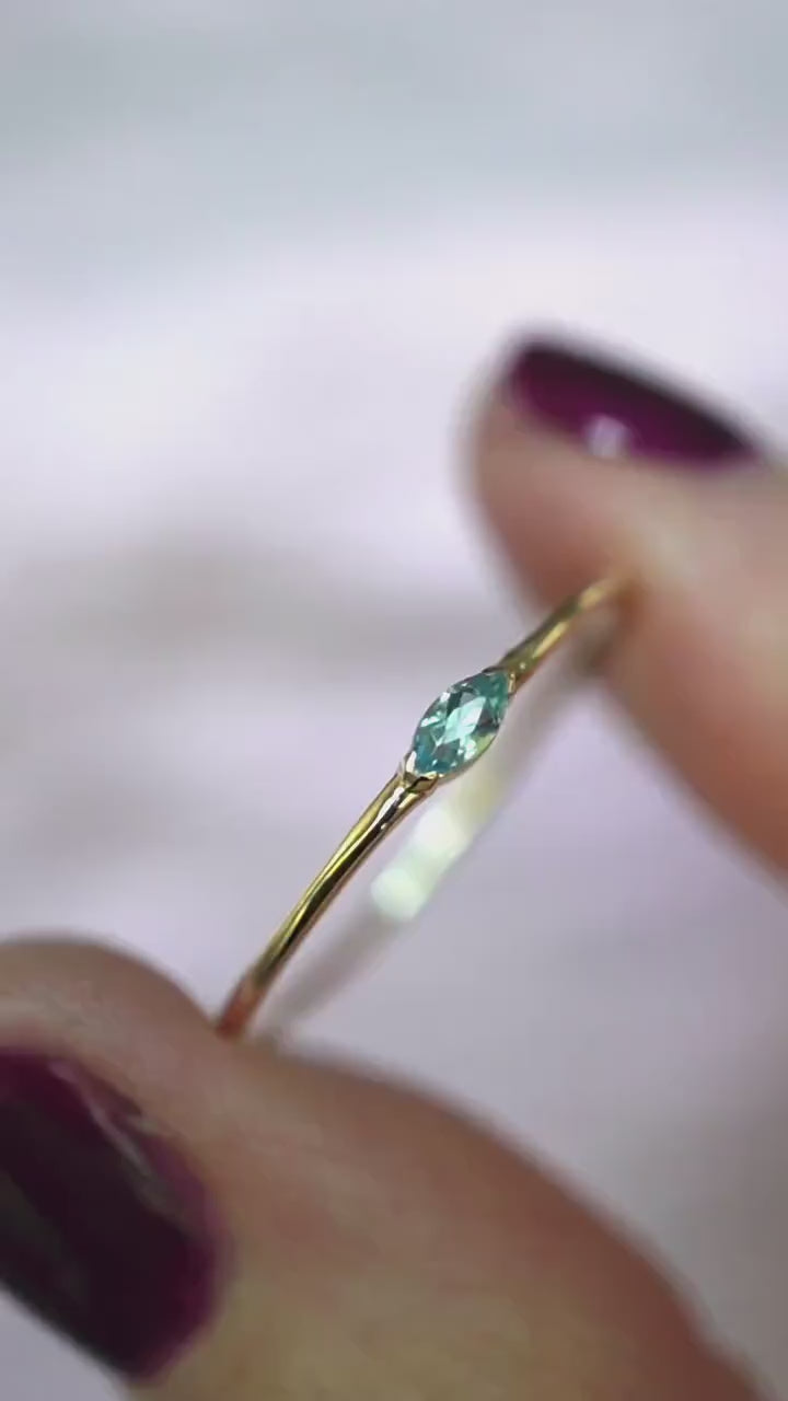 14K Gold Marquise Aquamarine Ring, "Wink" Ring, Stacking Ring, Midi Ring, 10K Promise Ring, Light Blue Stone, Aqua, Solid Gold Stacking Ring