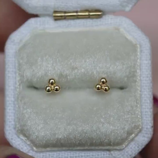 Solid 14K Gold Bead Studs, Triangle Studs, Three Dot Studs, Real Gold, Beaded Studs, Dot Studs, Triple Dot Studs, Solid Gold, Bead Stud