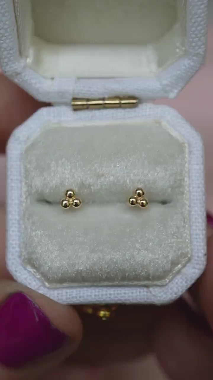 Solid 14K Gold Bead Studs, Triangle Studs, Three Dot Studs, Real Gold, Beaded Studs, Dot Studs, Triple Dot Studs, Solid Gold, Bead Stud