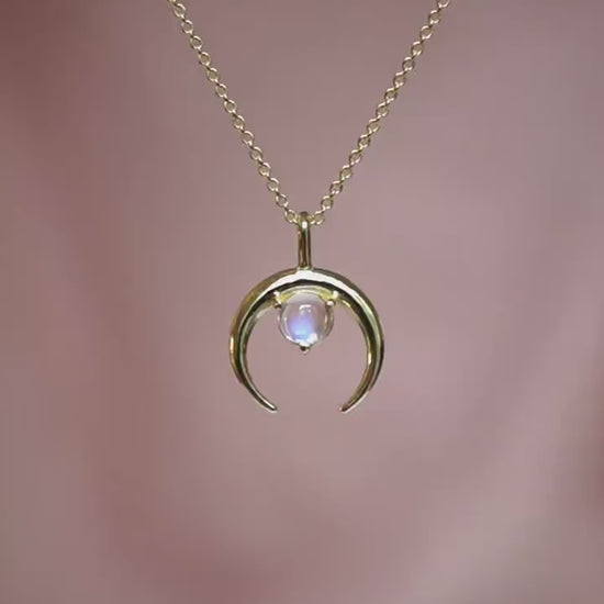14K Gold Crescent Moon Pendant, Moon Necklace, Moonstone Necklace, 10K Gold, Solid Gold Necklace, Real Gold, Layering Necklace, Half Moon
