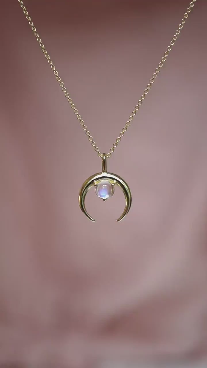 14K Gold Crescent Moon Pendant, Moon Necklace, Moonstone Necklace, 10K Gold, Solid Gold Necklace, Real Gold, Layering Necklace, Half Moon