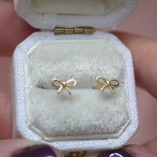 14K Tiny Bow Studs, Post Earrings, Ribbon Earrings, Yellow Gold, Solid Gold Studs, Push Back Earrings, Tie Earrings, Gold Earrings