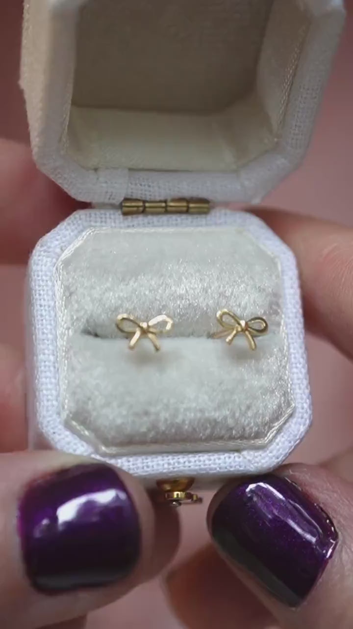 14K Tiny Bow Studs, Post Earrings, Ribbon Earrings, Yellow Gold, Solid Gold Studs, Push Back Earrings, Tie Earrings, Gold Earrings