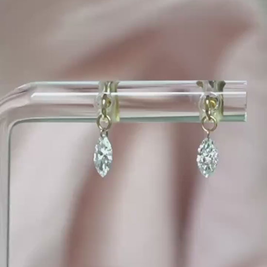14K Floating Marquise Diamond Stud, Floating Diamond Studs, Solid Gold, Minimal Jewelry, Drop Earrings, Lab Made, Real Gold